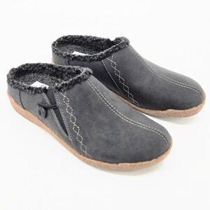 Earth Origins Janae Black Faux Fur Lined Clog Mule Slipper Shoes Women Size 10